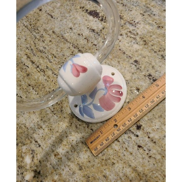 Vintage Flower Pink Blue Ceramic Porcelain Bathroom Towel Holder Clear Ring - Picture 10 of 12